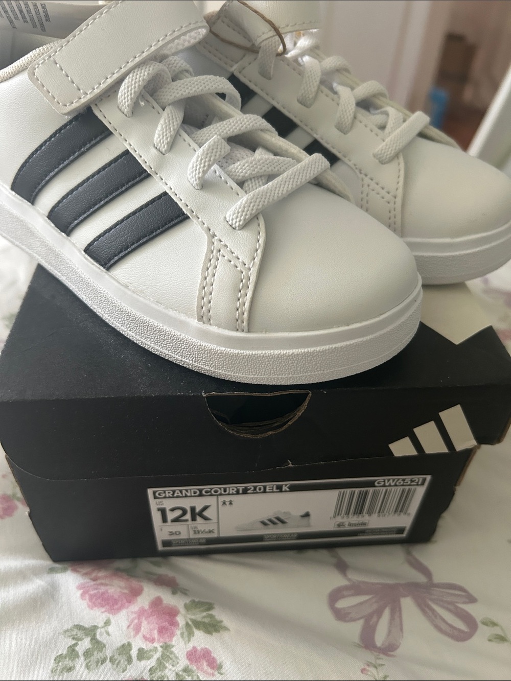 adidas Kids White Sneakers with Black Three Stripes